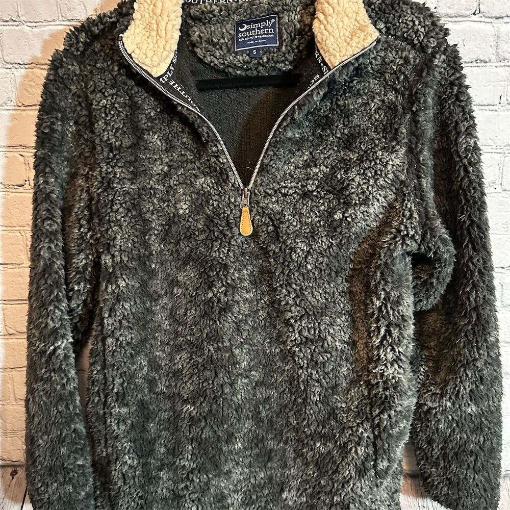 Simply Southern Women's Gray Sherpa Fleece Pullover Jacket Size S